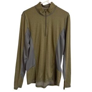 L.L. Bean Men's Quarter‎ Zip Pullover Green Gray Thumbholes Size Small